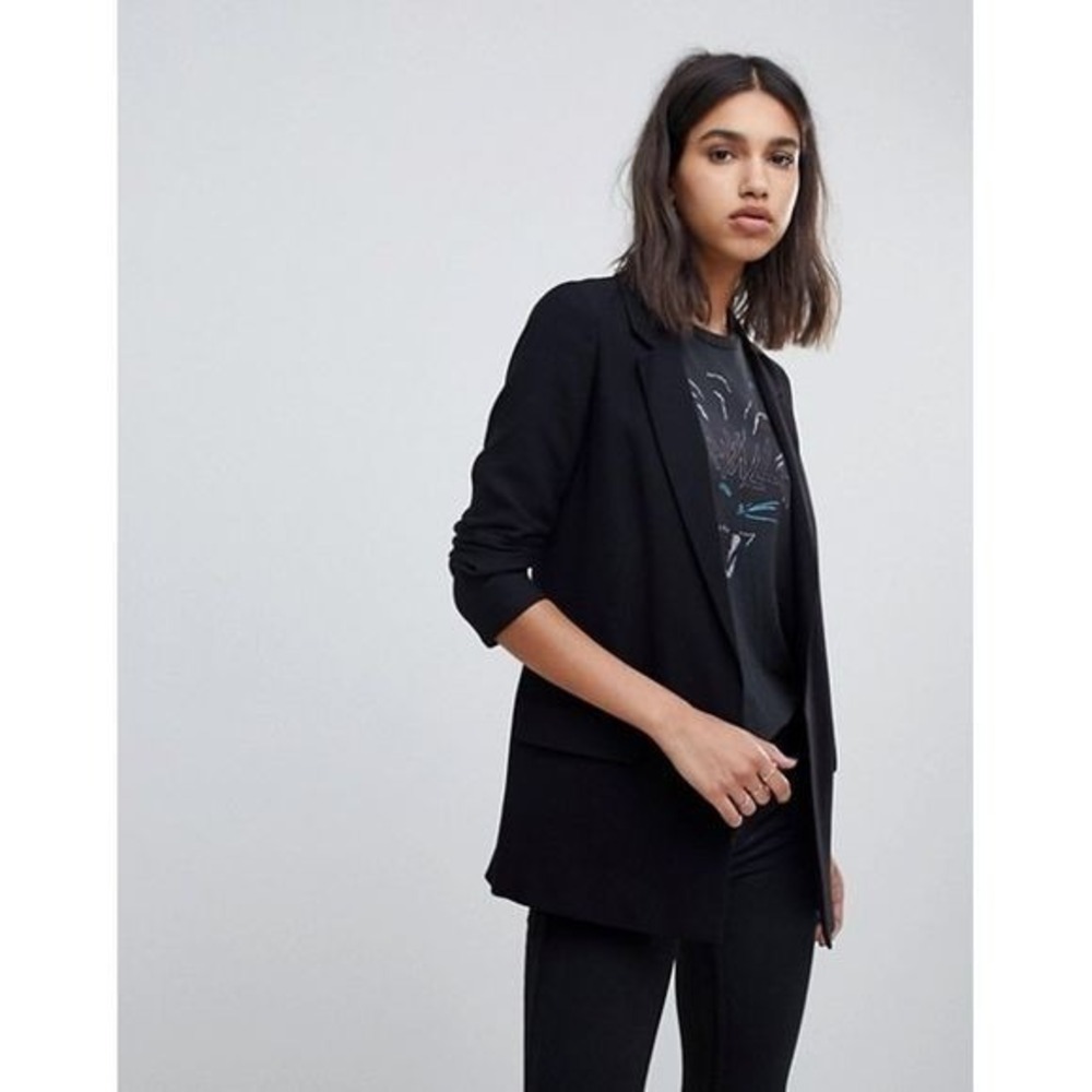 AllSaints Aleida Long Blazer Women's US 4 Black Stretch Jersey Open Front Jacket